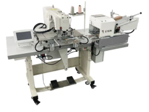 Automatic leather label feeder sewing machine